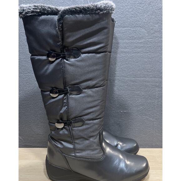 Khombu Flurry Gray Thermolite Faux Fur Mid Calf Snow Boot Wedge Womens Size 10M - Picture 2 of 13